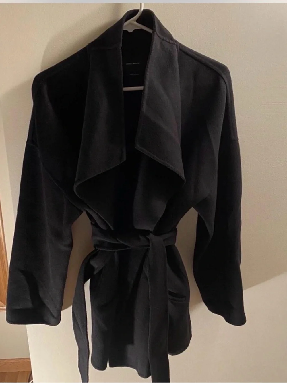 Isabel Marant black wool and cashmere wrap coat 34